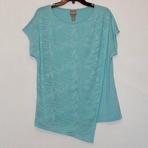Chico's Short Sleeve Aqua Hi-Low Tunic Top w Overlay; Size Medium / 8